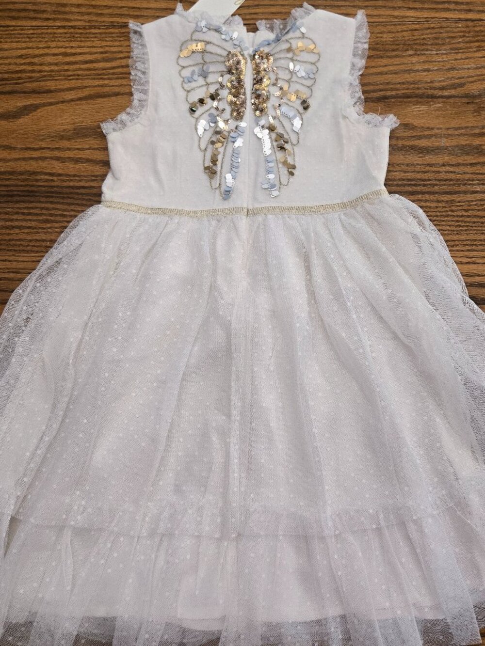 New Mini Boden White Angel Tulle Dress with Sequin Wings on the Back - Size 4-5.
